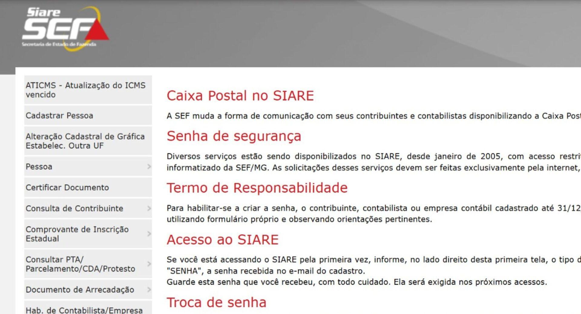 Como acessar o SIARE - Sistema Integrado de Administração da Receita Estadual de Minas Gerais